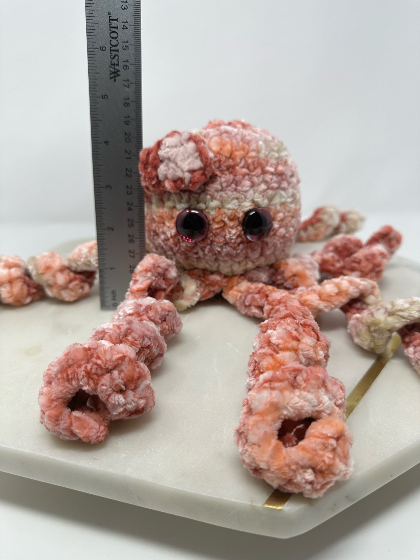 Lava Velvet Octi Buddy with Bow Crochet Octopus Stuffed Animal