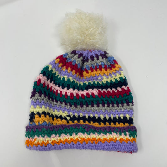 Crochet Winter Hat Beanie with Pompom: Handmade Rainbow 16 in