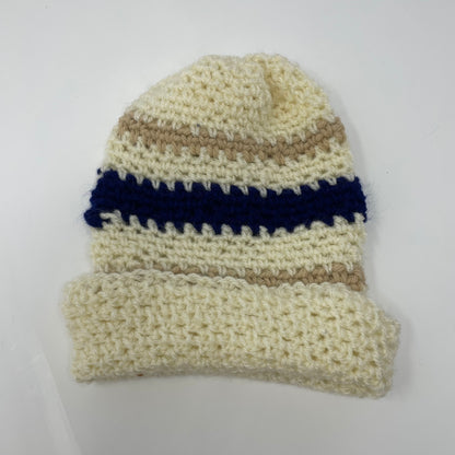 Winter Hat Beanie: Cream & Royal Blue