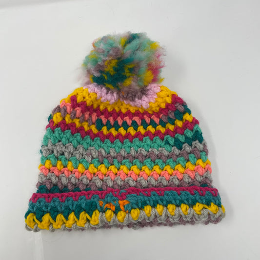 Crochet Winter Hat Beanie with Pompom: Rainbow Handmade 16 in