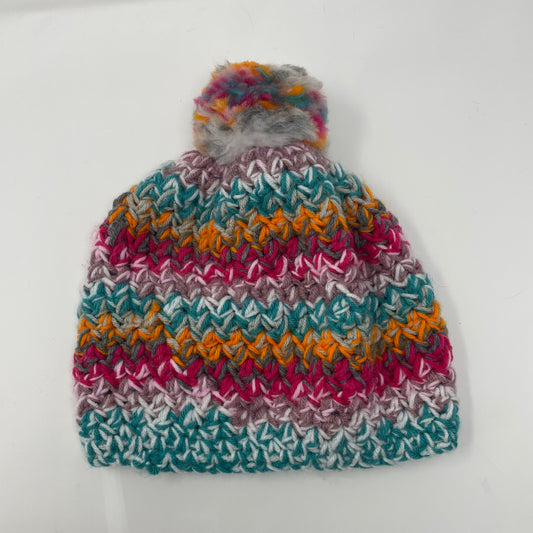 Crochet Winter Hat Beanie with Pompom: Rainbow Handmade 18 in